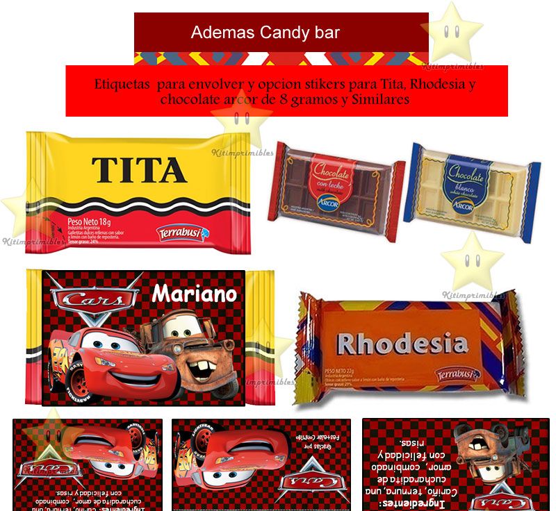 Kit Imprimible Candy Bar Cars Y Mate Golosinas Cumples Y Mas 99.0